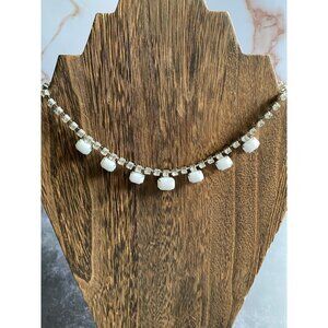 Vintage Kramer Necklace White Milk Glass & Rhinestones Not Signed